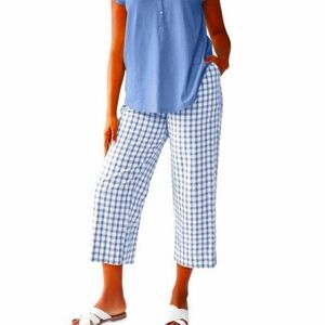 Woman Within Blue Gingham Women's Carpi Pants - SZ: 24W